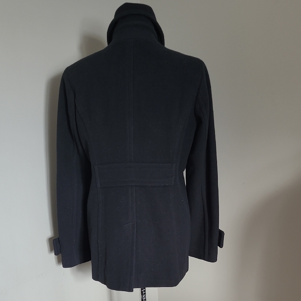 Lands' End Black Pea Coat Anchor Buttons Nautical Coastal - Picture 5 of 12